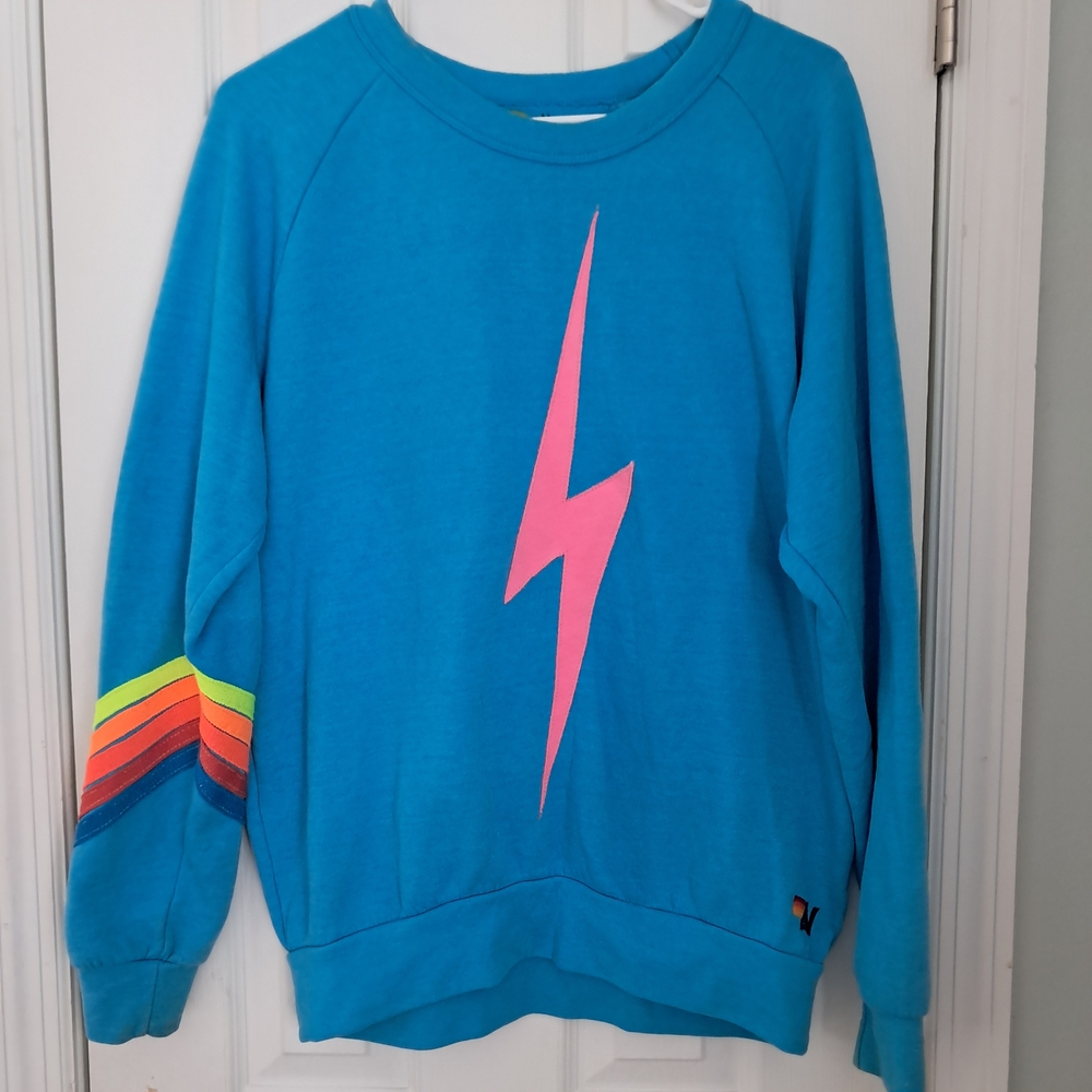 Aviator Nation Blue Sweatshirt with Pink Lightning